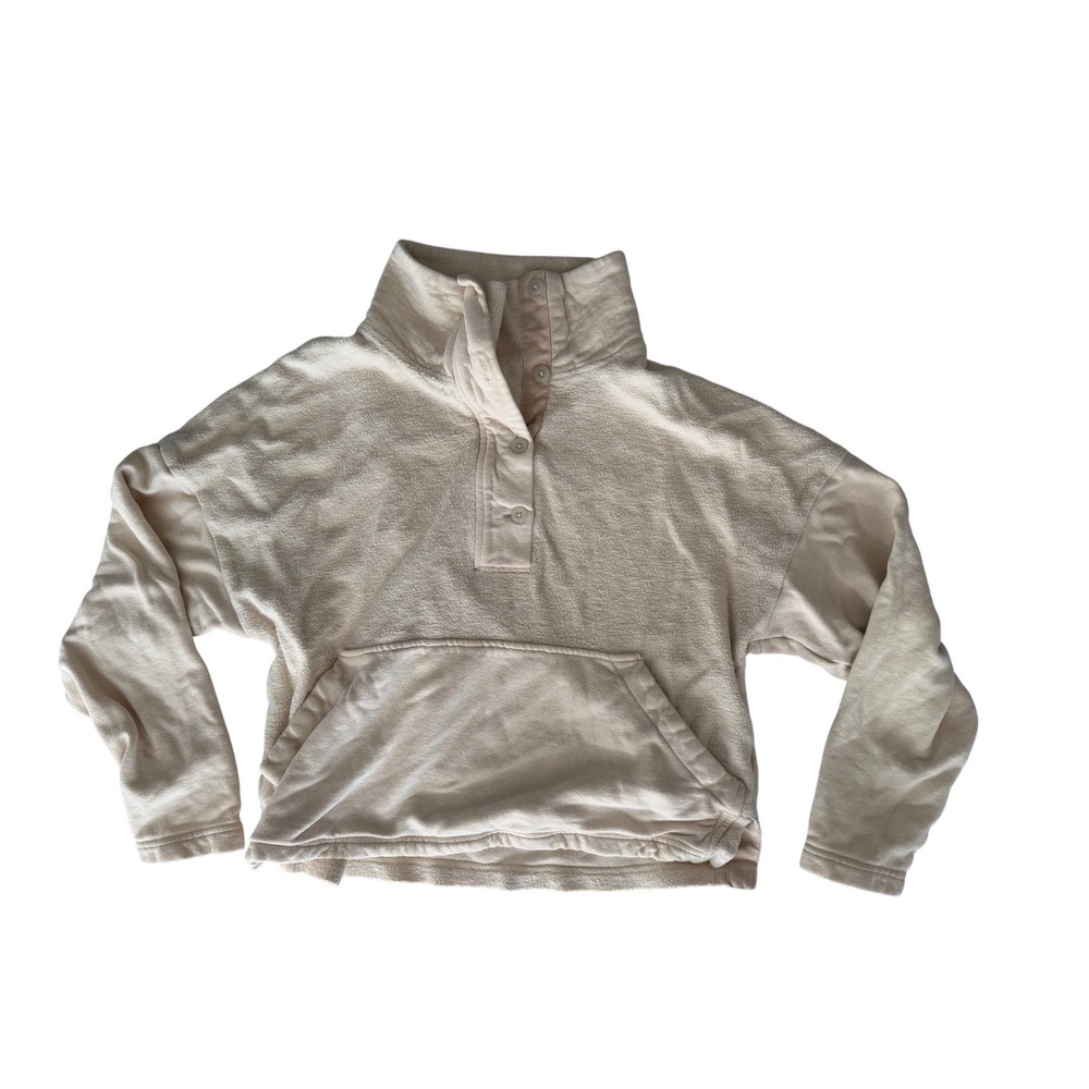 REI Co-op Womens Cream Hemp Cotton Blend Button Neck Pullover‎ Sweatshirt XS